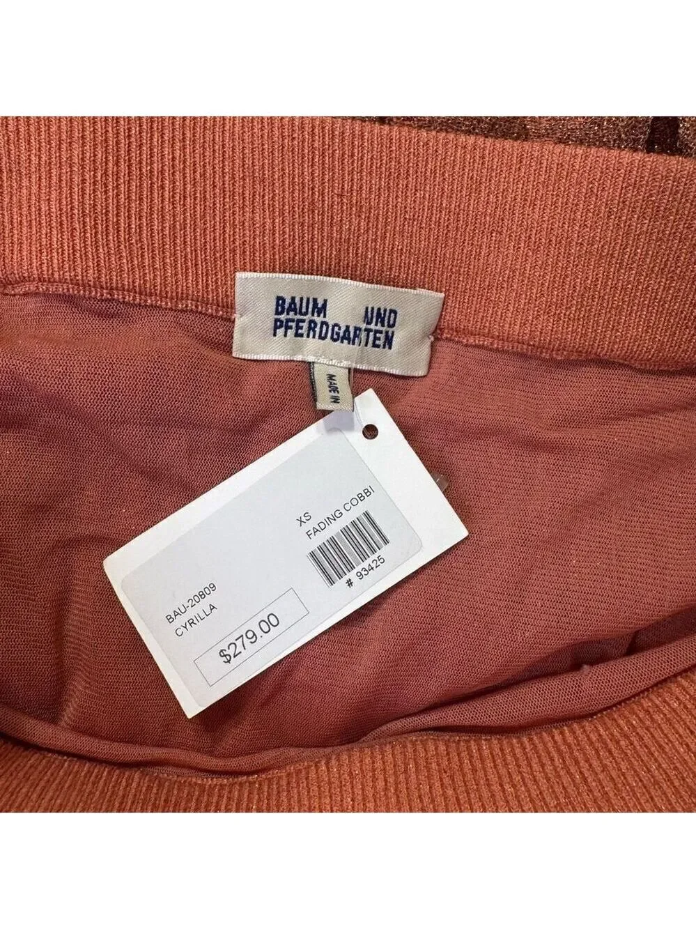 NWT Baum Und Pferdgarten Pleated Pull On Cyrilla Midi Skirt Peach Lurex Size XS